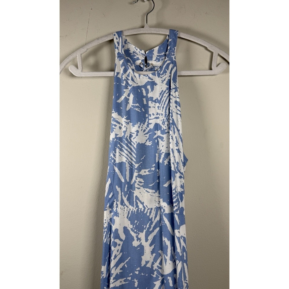 Urban Daizy Blue White Halter Maxi Dress Vacation Resort Size S Open Back Resort